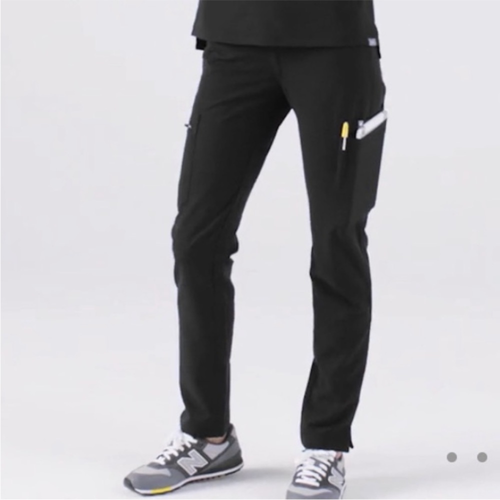 Figs Women Straight Leg Scrub Pants — Black with Yellow Accent